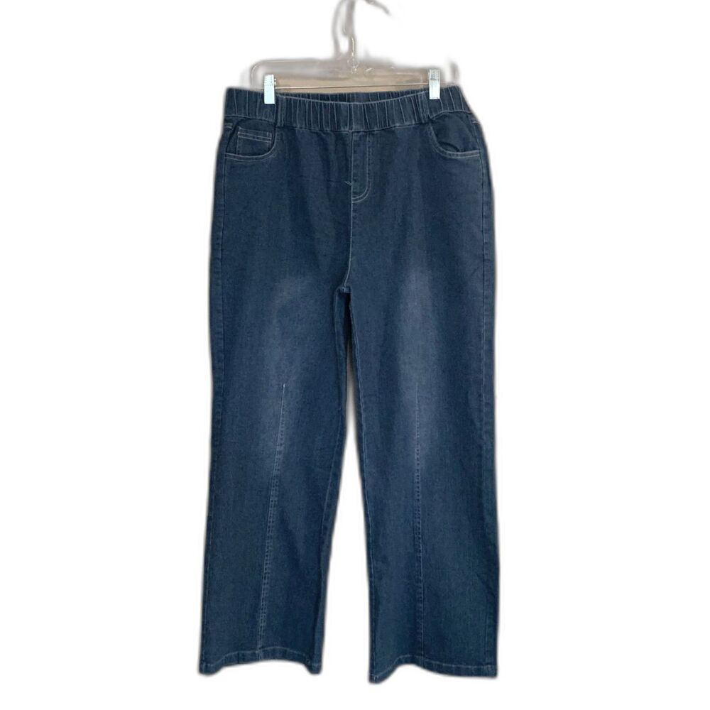 Womens jeans XL pull-on cropped wide leg elastic waist front seams NWOT